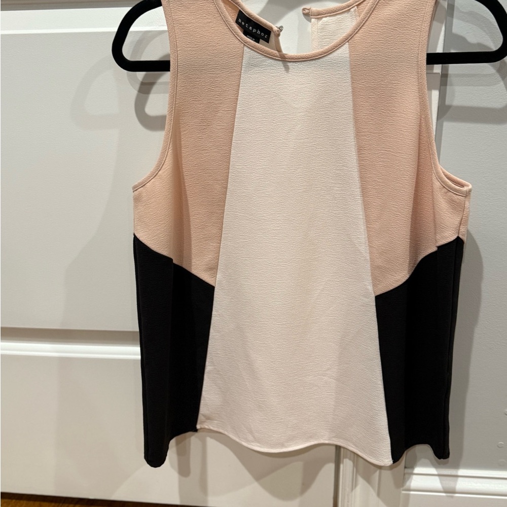 Metaphor Sleeveless Colorblock Blouse - Cream, Black, Tan